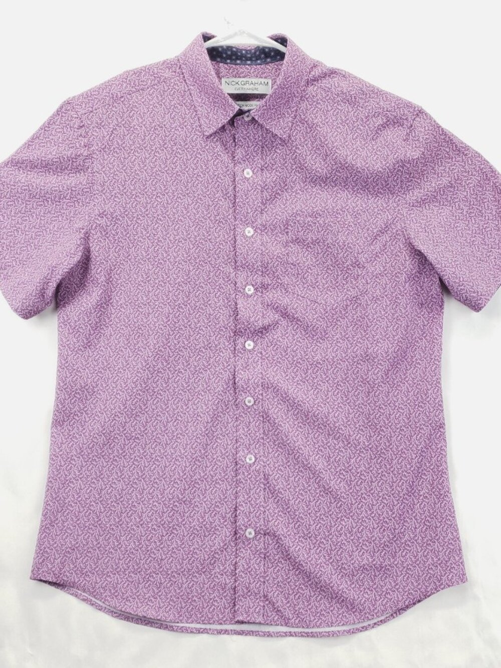 Nick Graham Everywhere Shirt Mens Medium Purple White Stretch Modern Fit